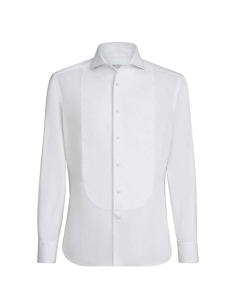 Men's Cotton Twill Slim Fit Shirt with Point Collar and Pleated Bib - White - Size XXXL
