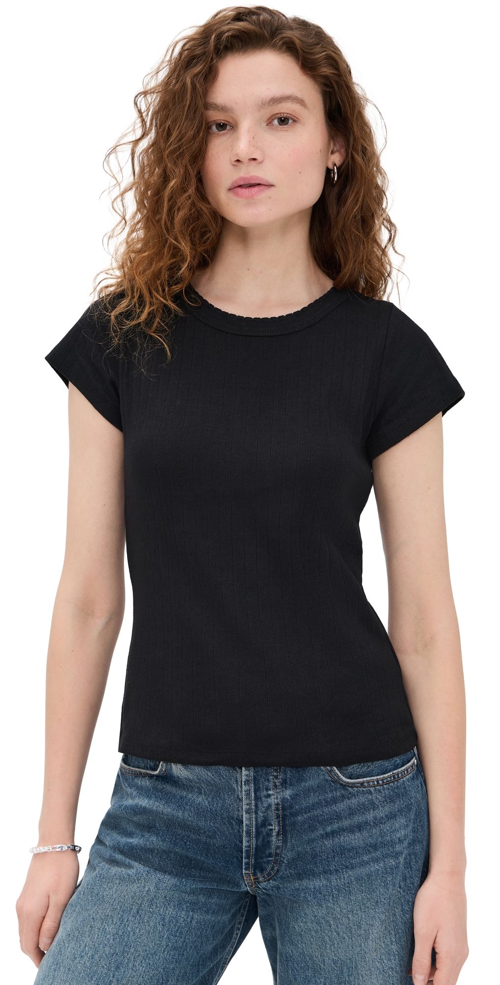 Marea Pointelle Crew Neck Tee Black S
