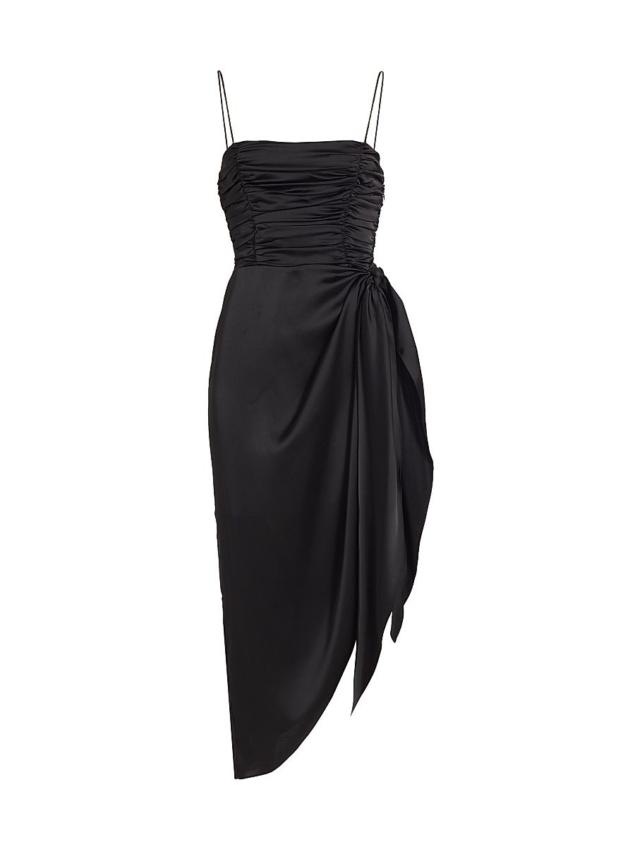 Women's Delaney Asymmetric Satin Midi-Dress - Black - Size Medium