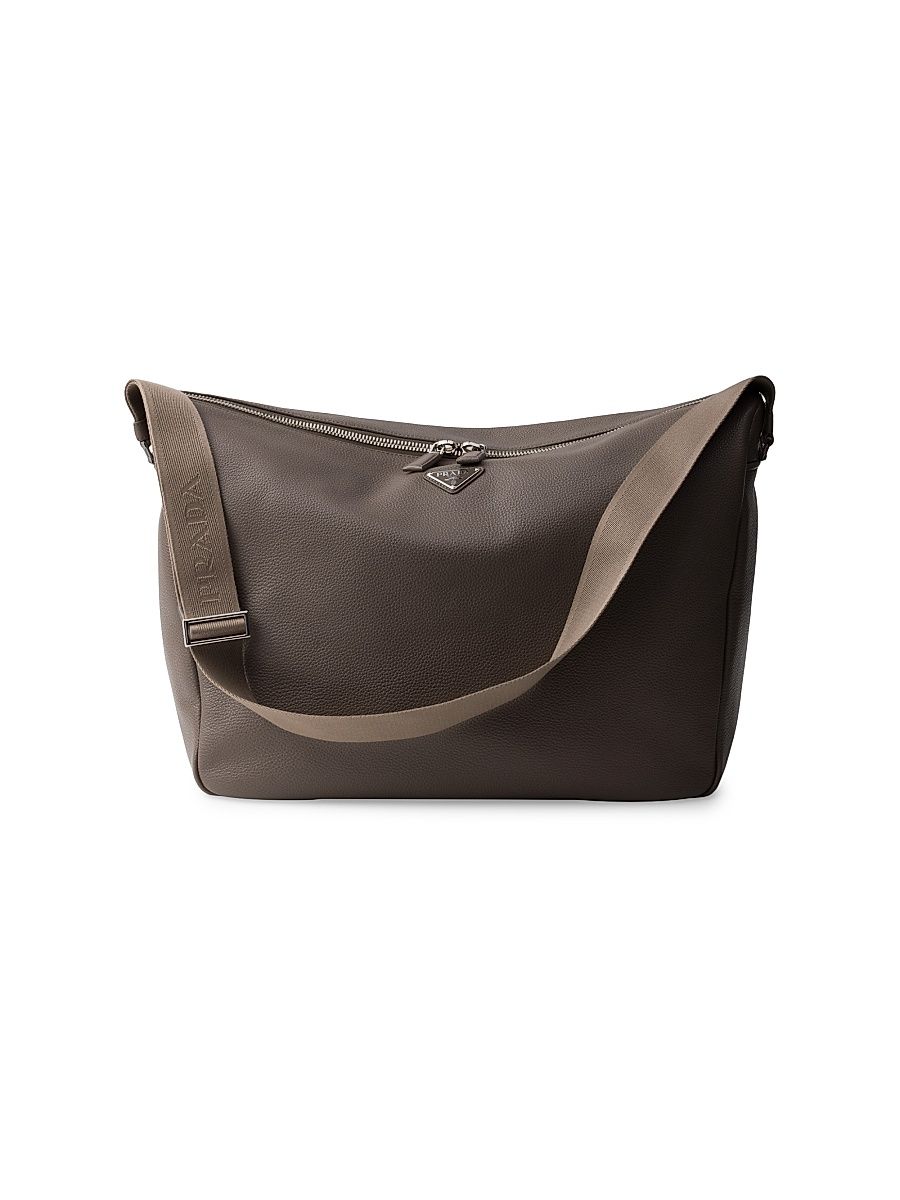 Men's Leather Shoulder Bag - Grey