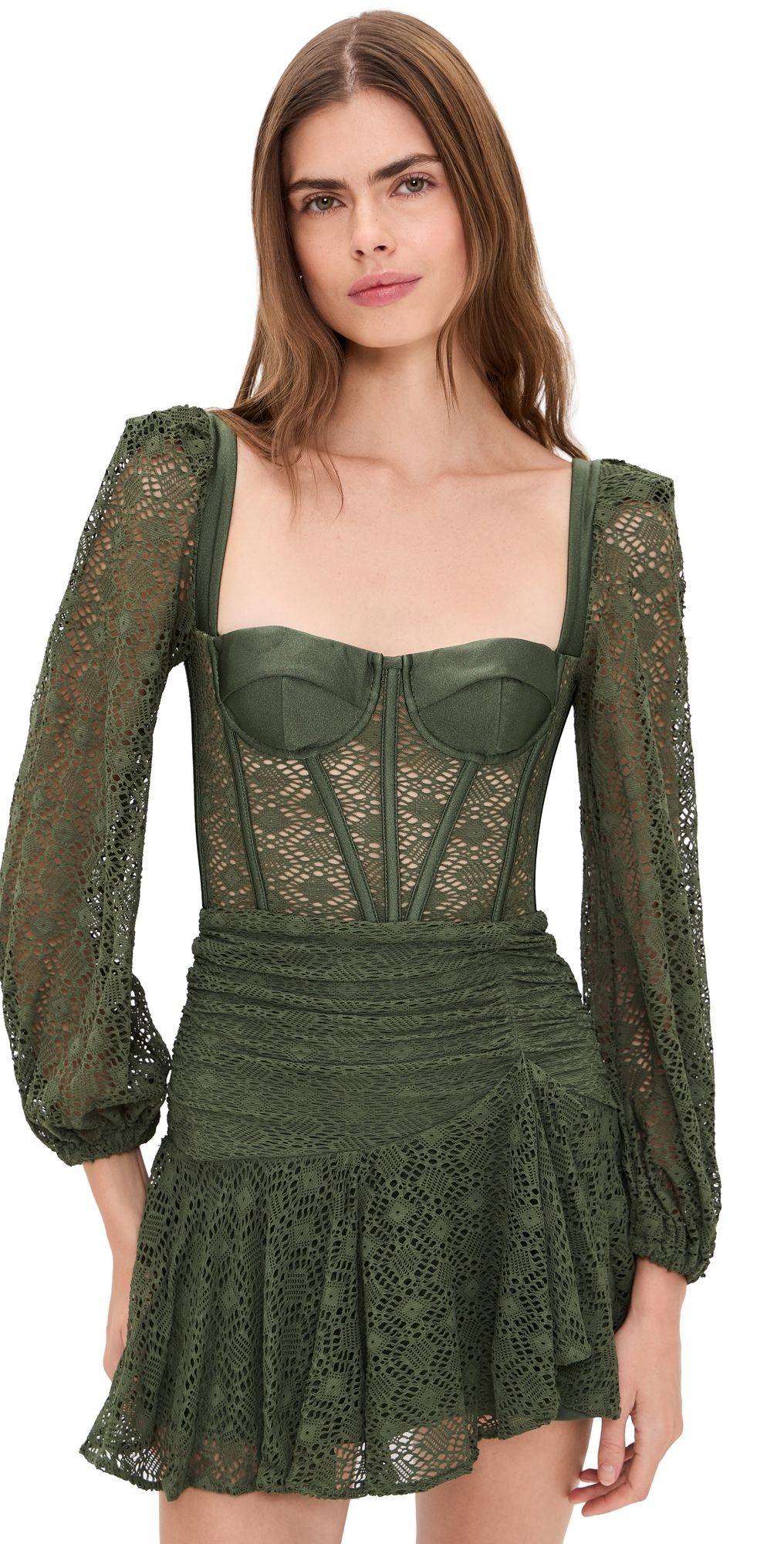 PatBO Sirena Long Sleeve Mini Dress Green XL