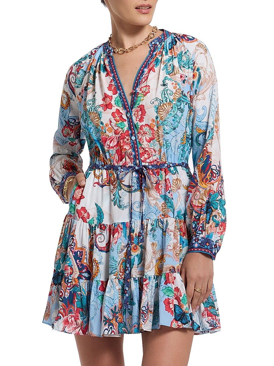 Women's Sydney Floral Silk-Blend Tie-Waist Minidress - Size 12