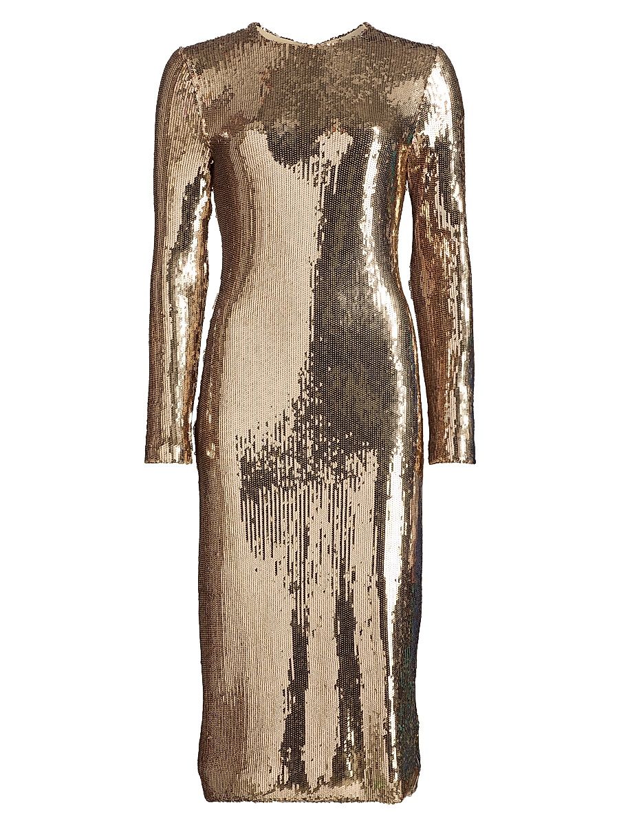 Women's Sequined Sheath Cocktail Dress - Gold - Size Large