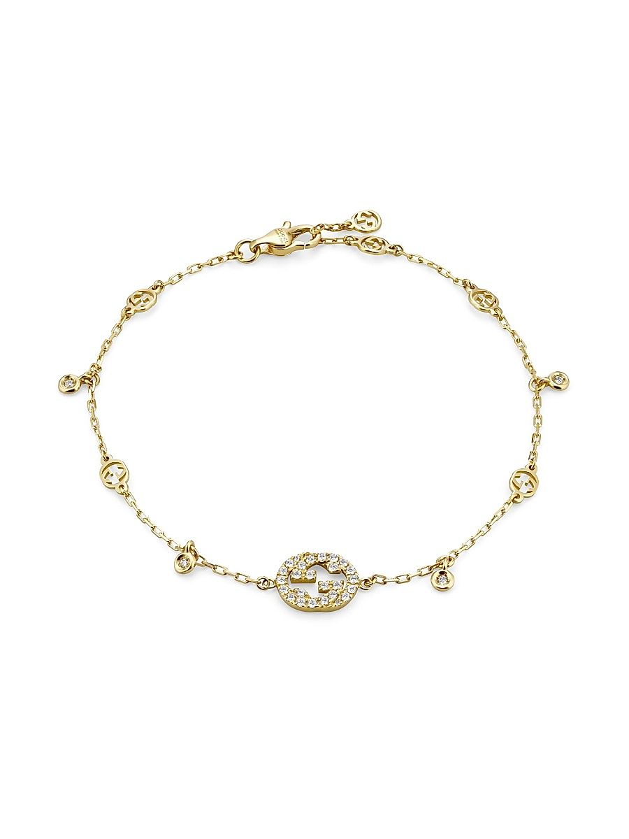 Women's Interlocking G 18K Yellow Gold & 0.2 TCW Diamond Station Bracelet - Yellow Gold