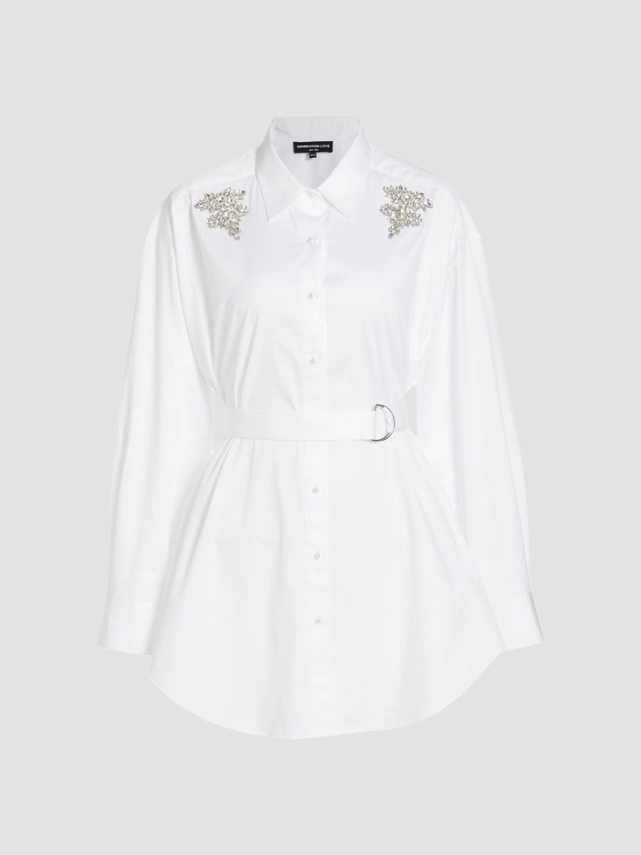 Generation Love Women's Elianna Crystal Shirtdress - White - Size XS