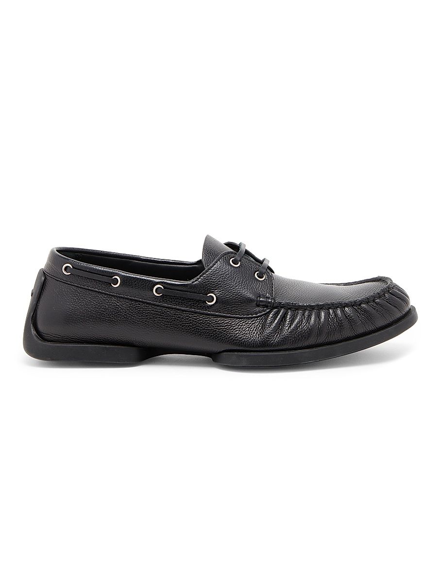 Men's Leather Boat-Shoe Loafers - Black - Size 12