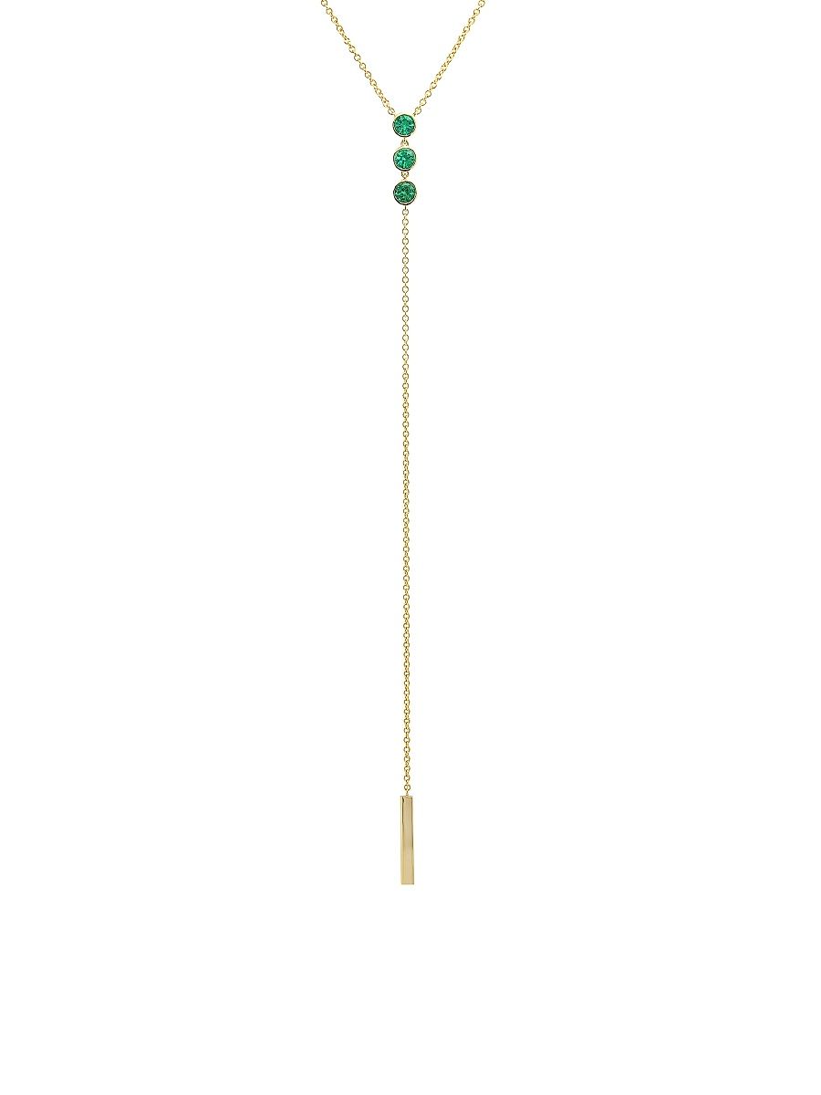 Women's 14K Yellow Gold & 3 Bezel Emerald Drop Lariat Necklace - Yellow Gold