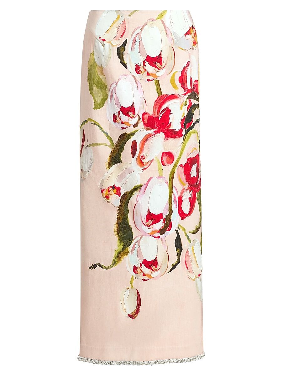 Women's Southcare Floral Rhinestone-Trim Maxi Skirt - Cherry Medley - Size 10