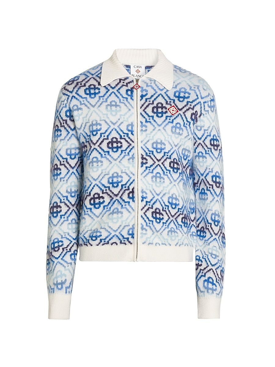 Men's Monogram Space-Dye Wool Zip-Up Cardigan - Space Dye Monogram - Size XL