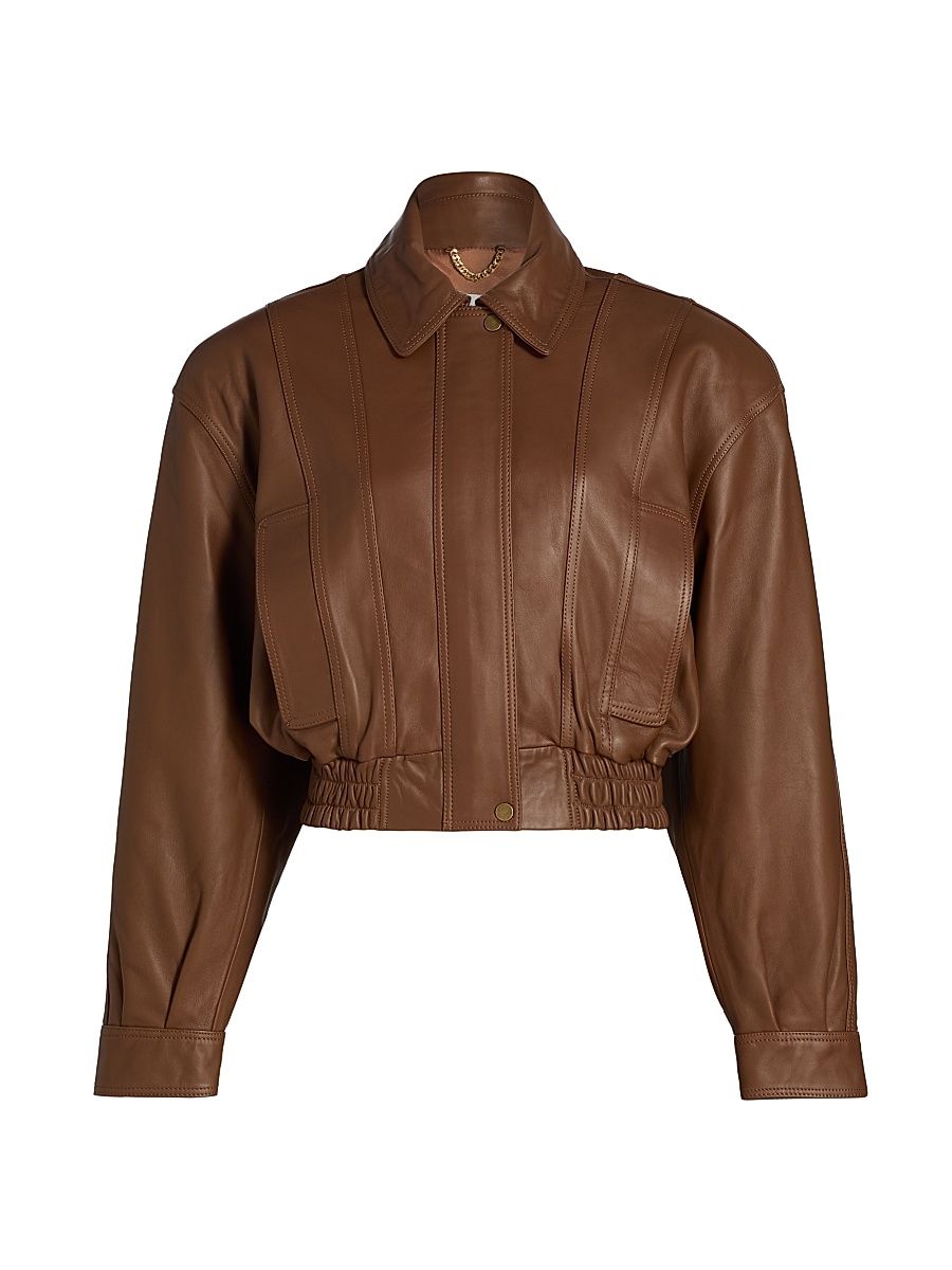 Women's Samson Leather Cropped Jacket - Tobacco - Size XS