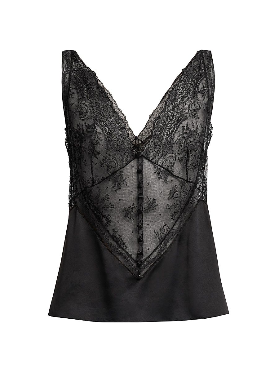 Women's Lace V-Neck Blouse - Nero - Size 6