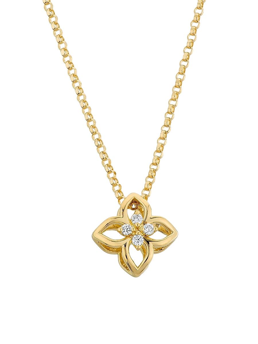 Women's Petit Venetian Princess 18K Yellow Gold & 0.06 TCW Diamond Flower Pendant Necklace - Yellow Gold