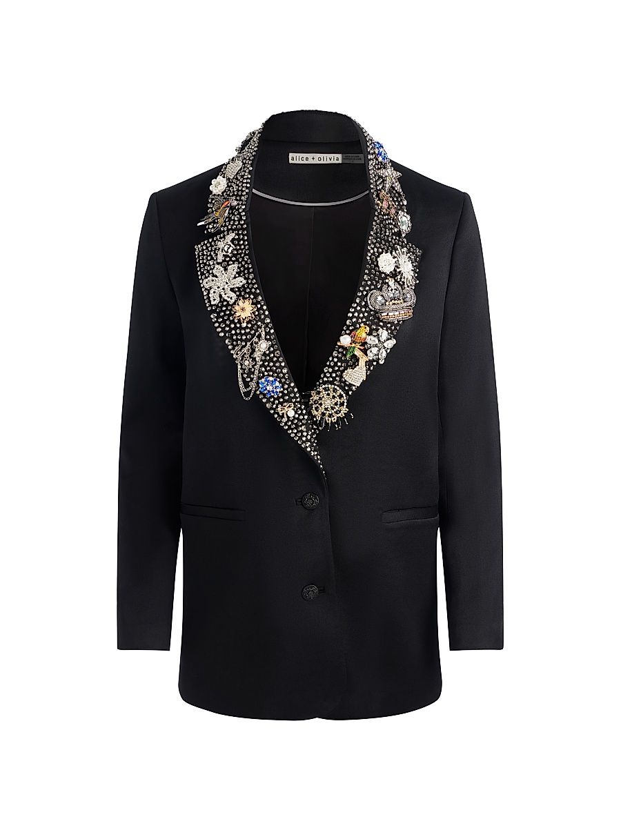 Women's Elna Crystal-Embellished Long Blazer - Black - Size 12