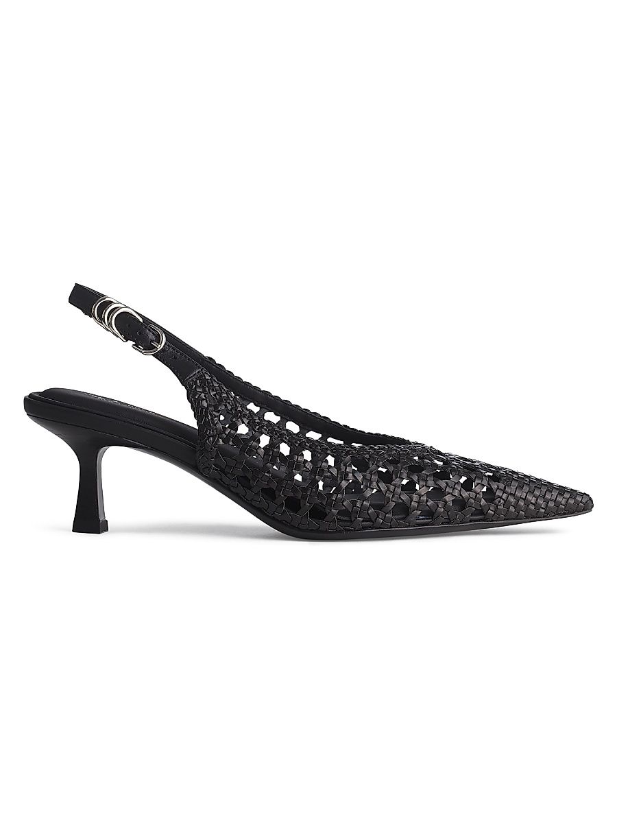 Women's Brynn 55MM Leather Slingback Pumps - Black Woven - Size 11