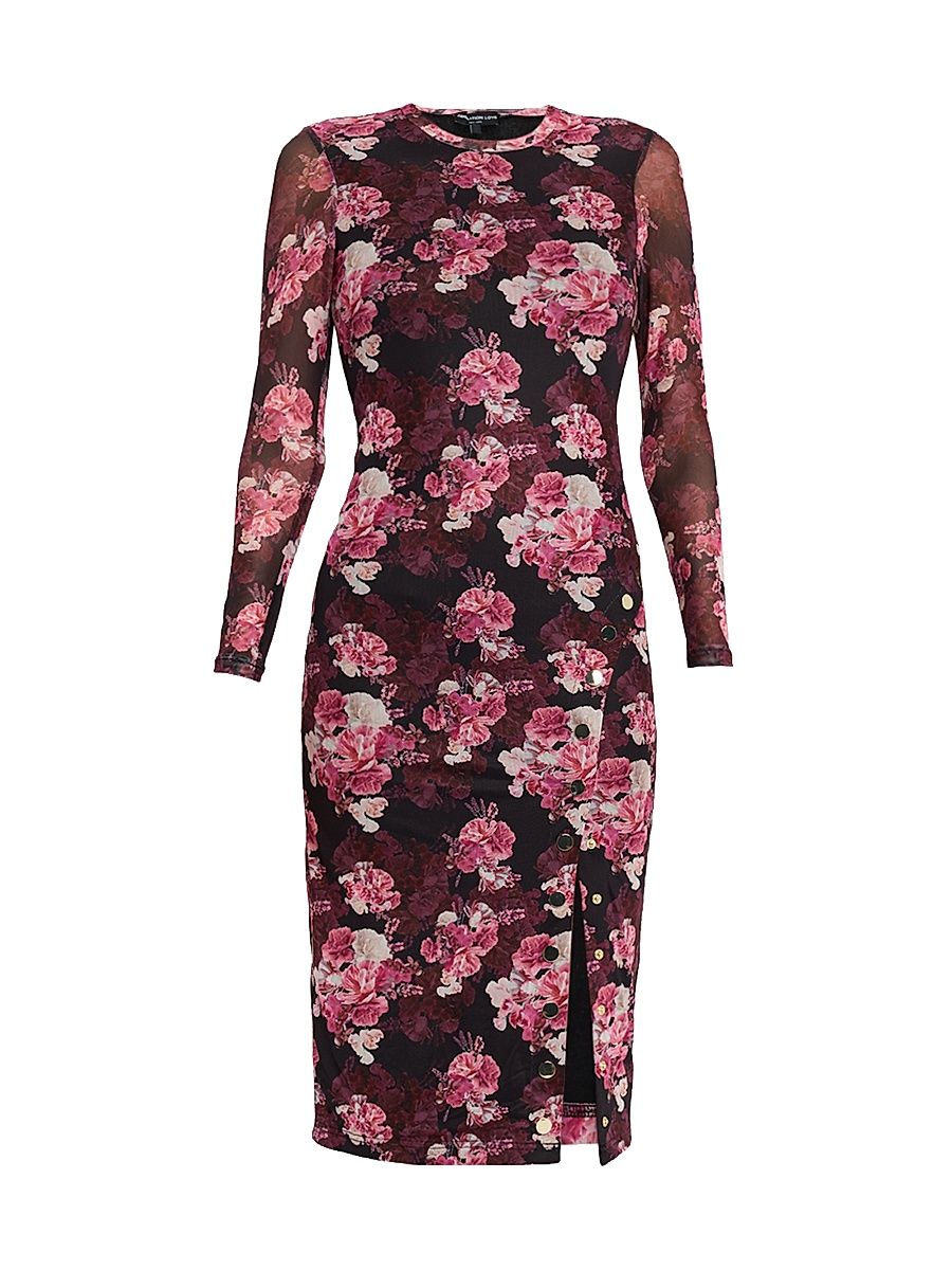 Women's Monique Floral Midi-Dress - Red Pattern - Size Large