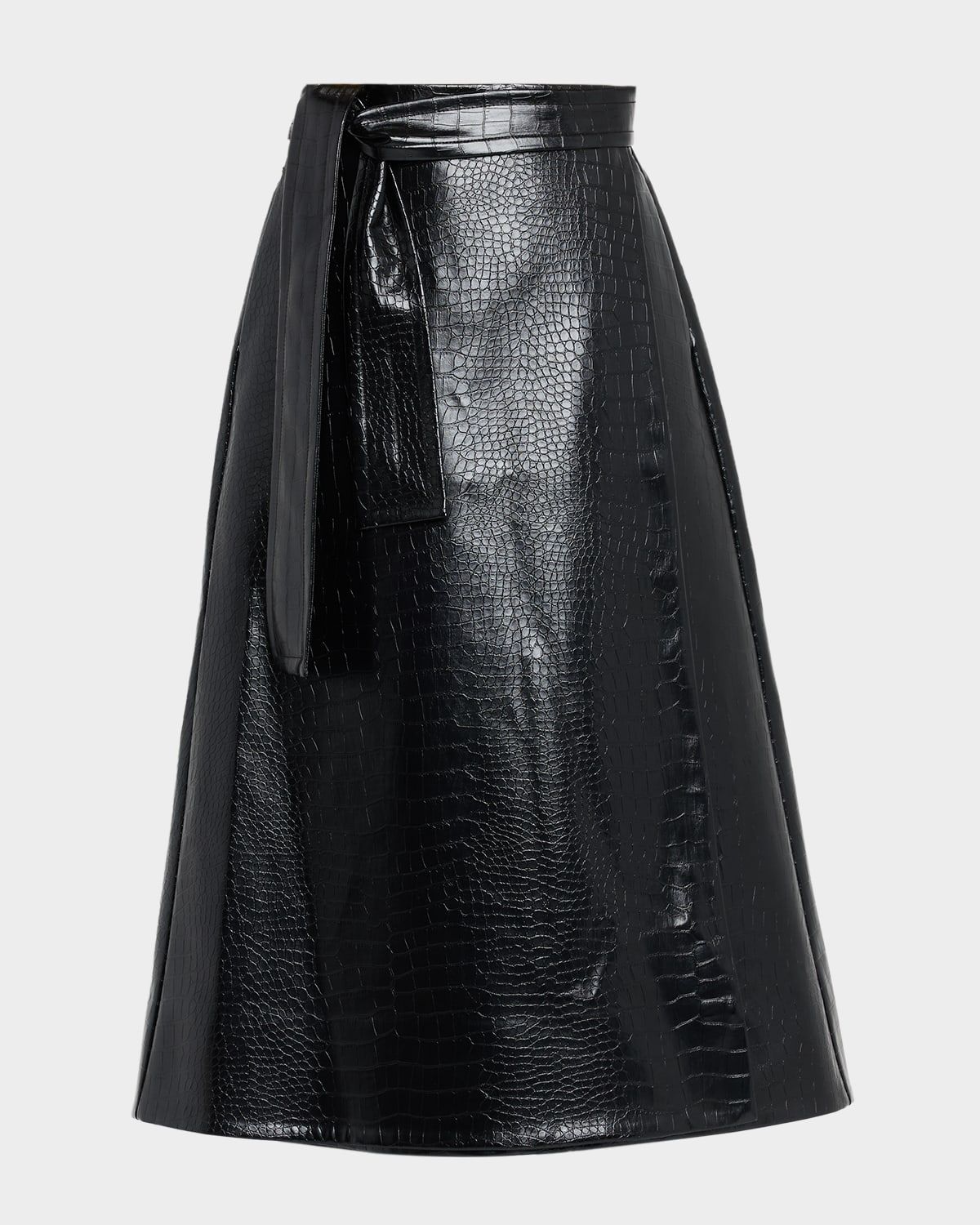 Beatrice Croc-Embossed Vegan Leather Wrap Skirt