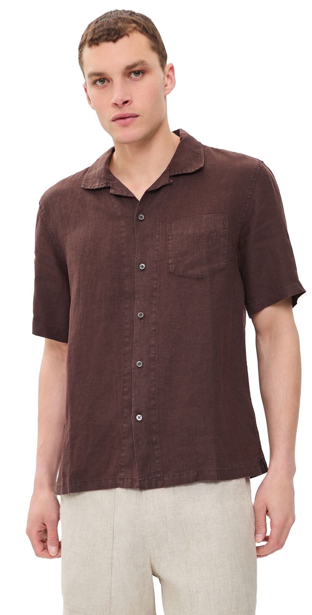 Alex Mill Camp Shirt In Linen Dark Brown M