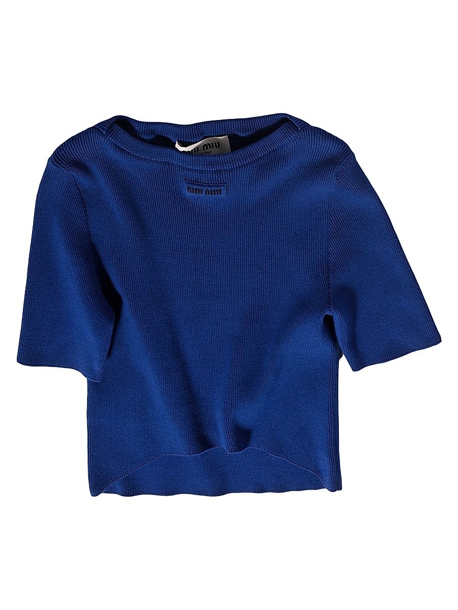 Women's Cotton Boatneck Sweater - Blue - Size 6