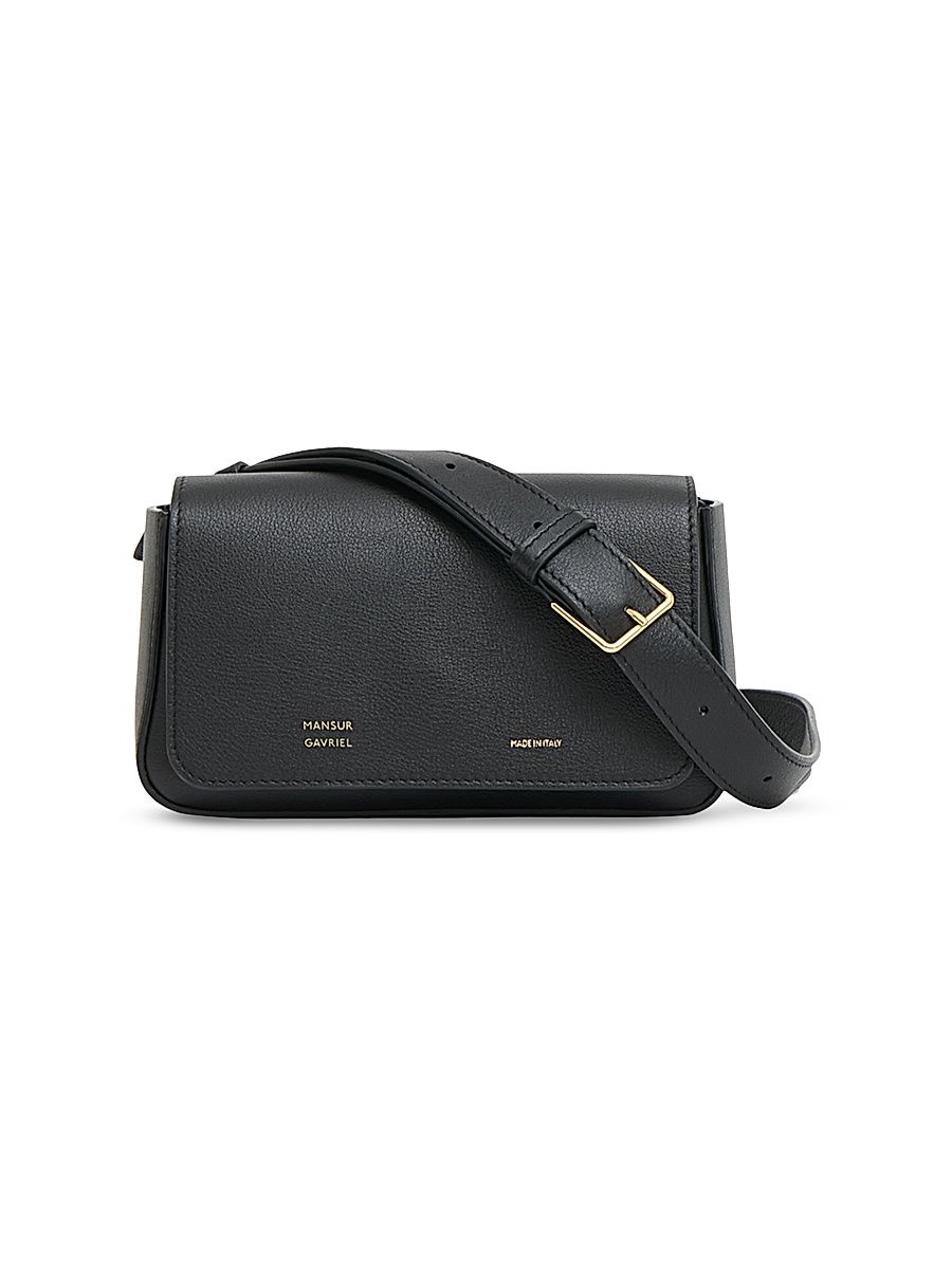 Women's Box Sling Leather Crossbody Bag - Black