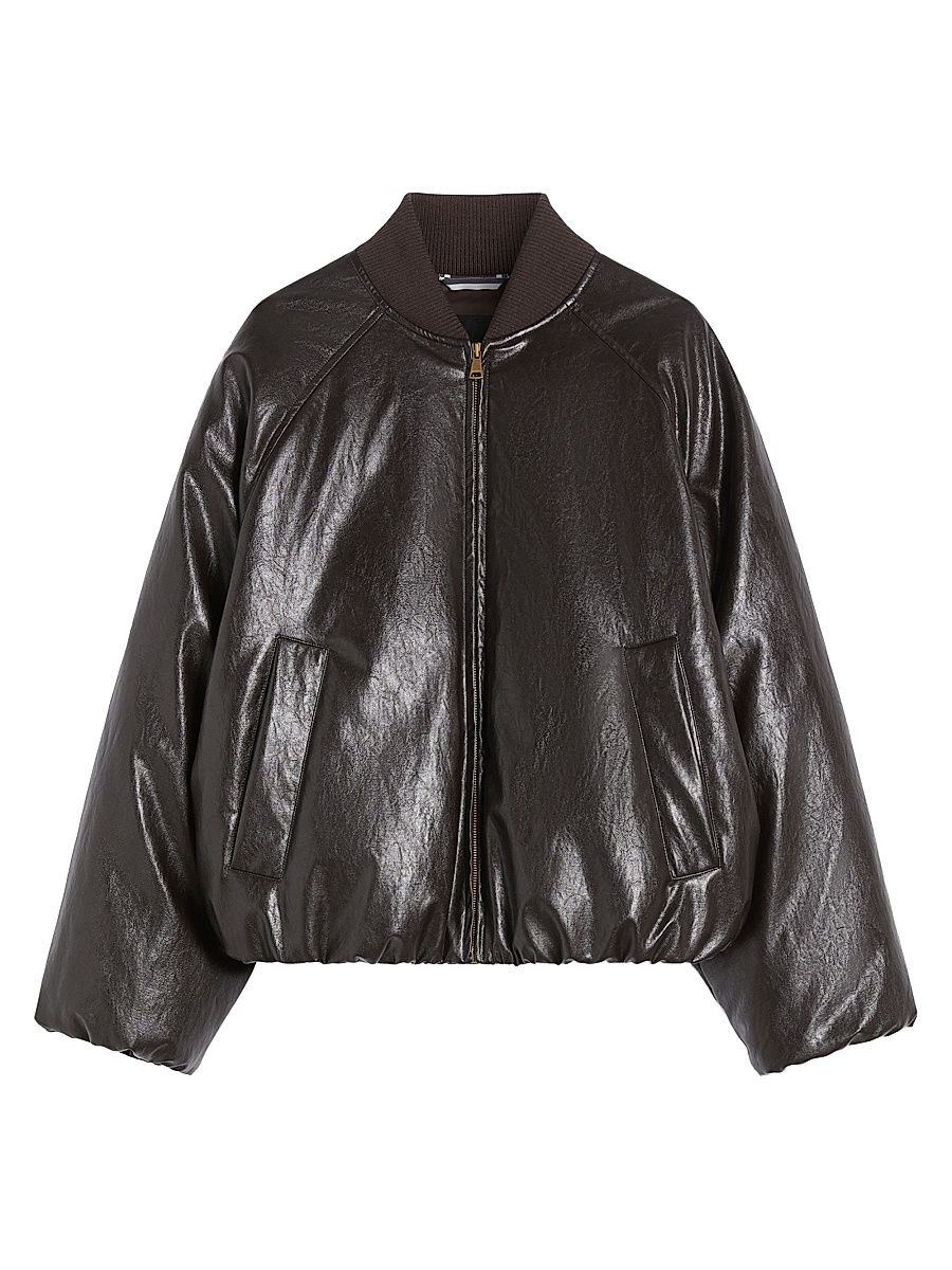 Women's Cropped Coated Jersey Bomber Jacket - Chocolate - Size 10