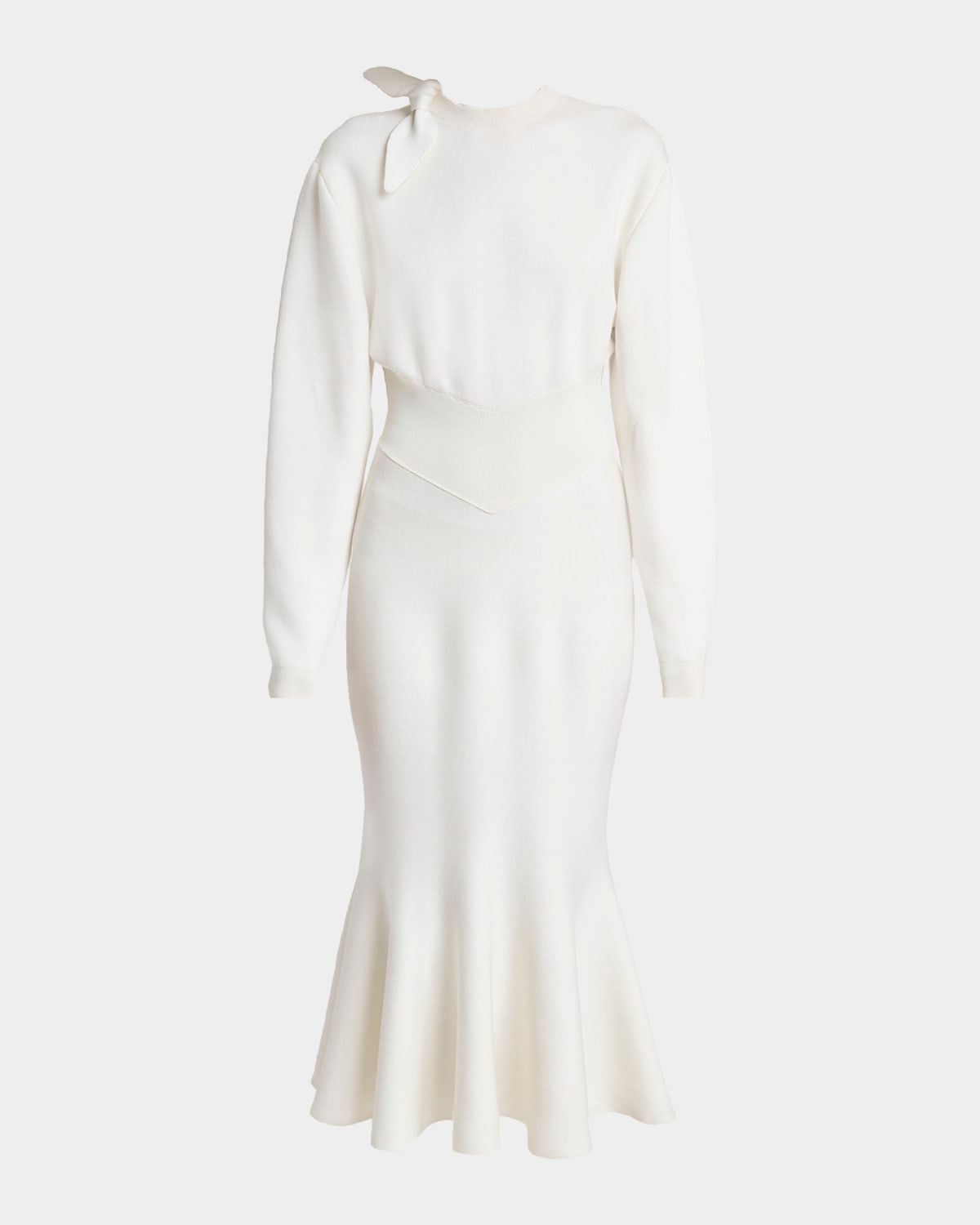 Mid Length Bow Collar Flared Dress