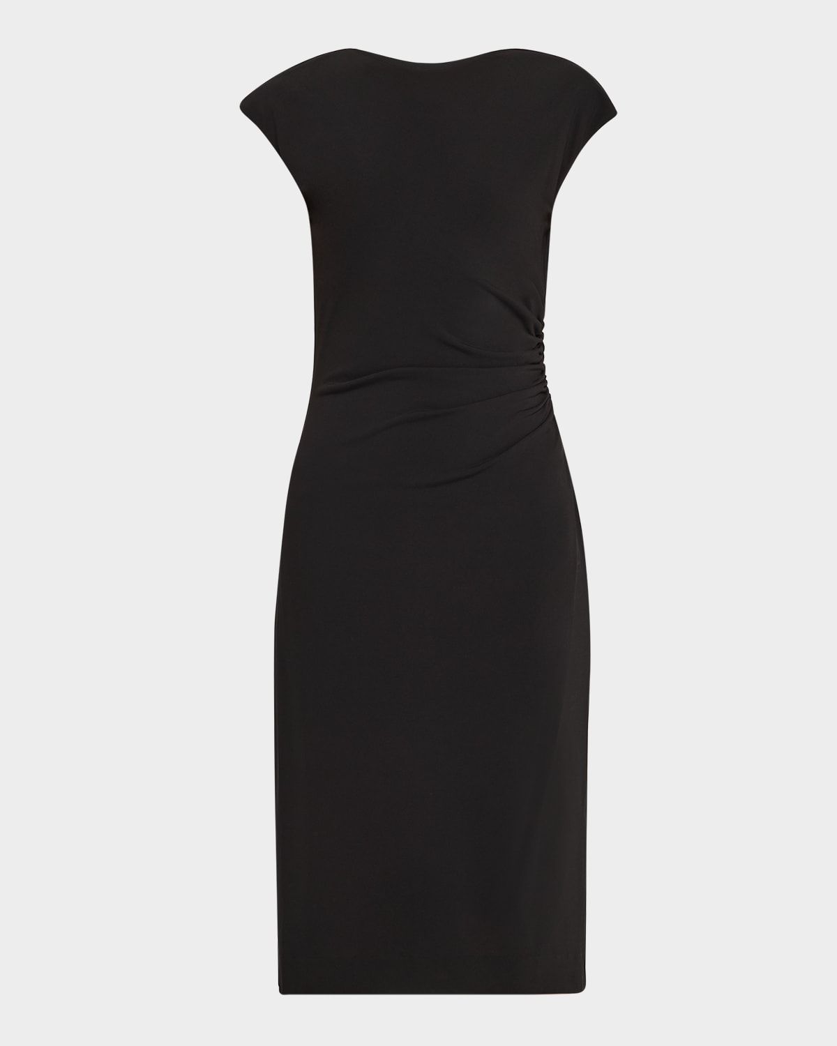 Ruched Boat-Neck Knee-Length Jersey Dress