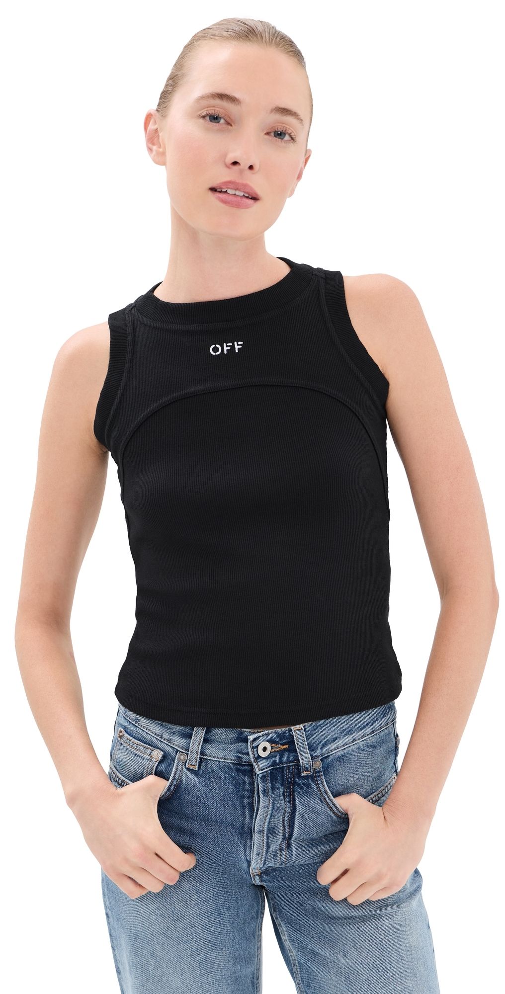 Off-White Off Stamp Rib Round Tank Top Black/White 42