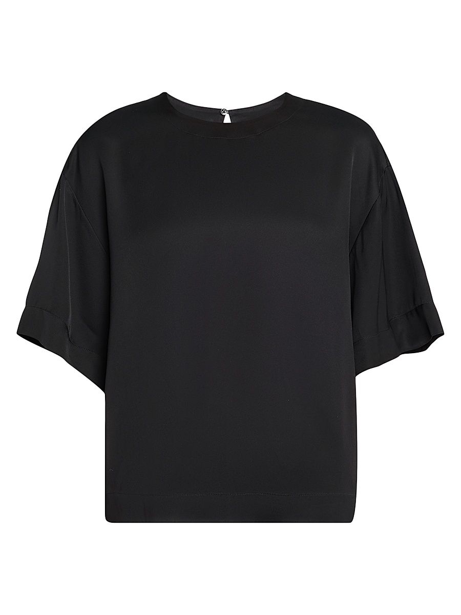 Women's Crepe-Back Satin Draped Top - Black - Size Small