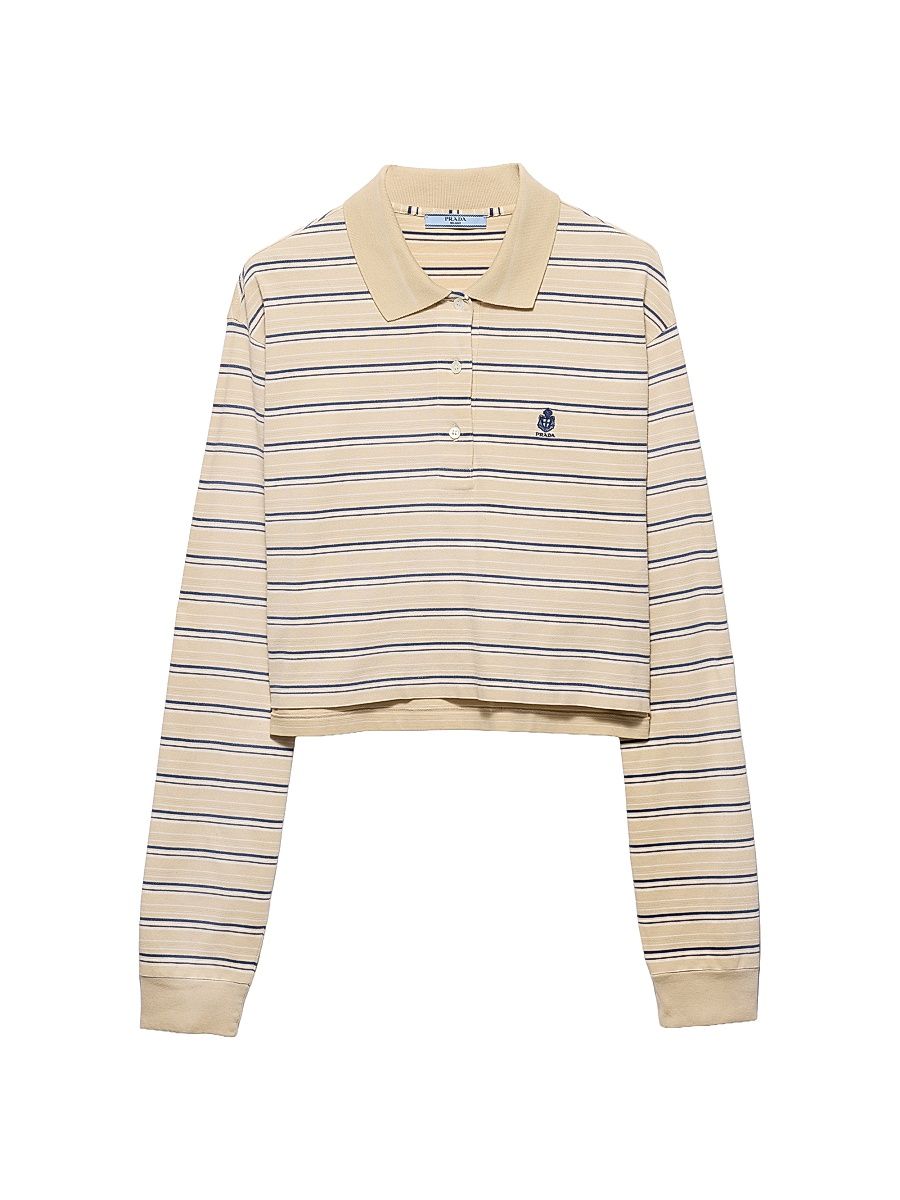 Women's Striped Piqué Polo Shirt - Beige Khaki - Size 10