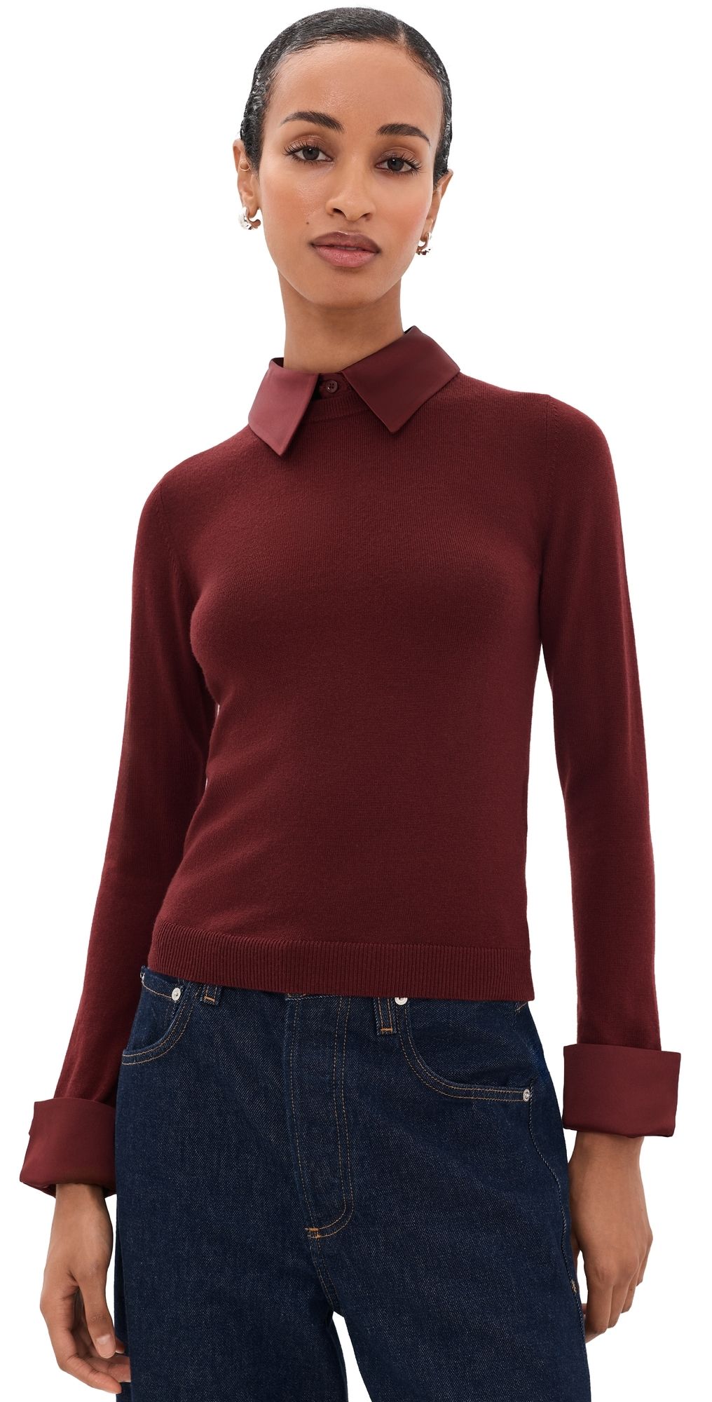 ALICE + OLIVIA Porla Collared Sweater Cognac S