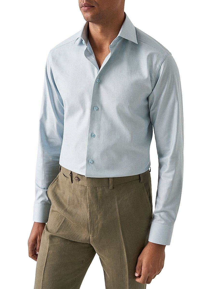 Men's Contemporary-Fit Semi-Solid Cotton Shirt - Green - Size 18