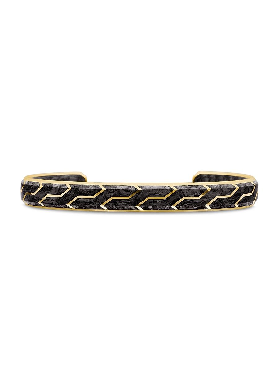 Men's Forged Carbon Cuff Bracelet in 18K Yellow Gold - Forged Carbon - Size Large
