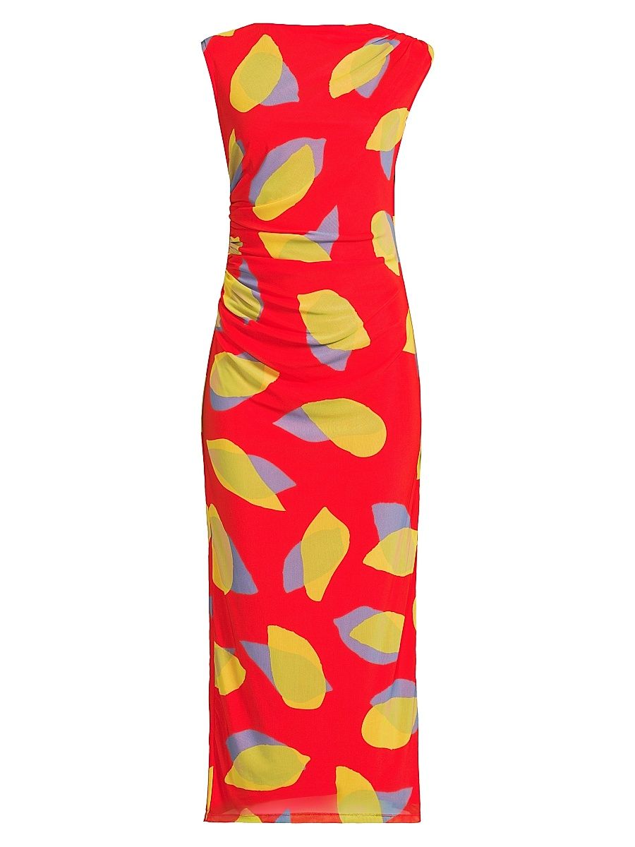 Women's Everyday Tropics Ruched Mesh Midi-Dress - Tangerine - Size XL