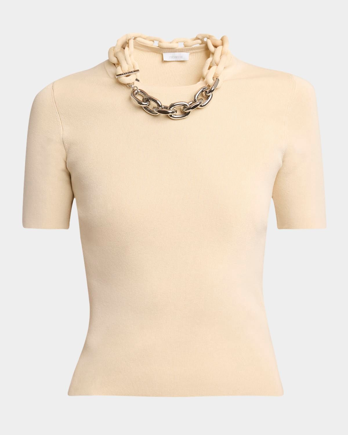 Chain Necklace Short-Sleeve Sweater