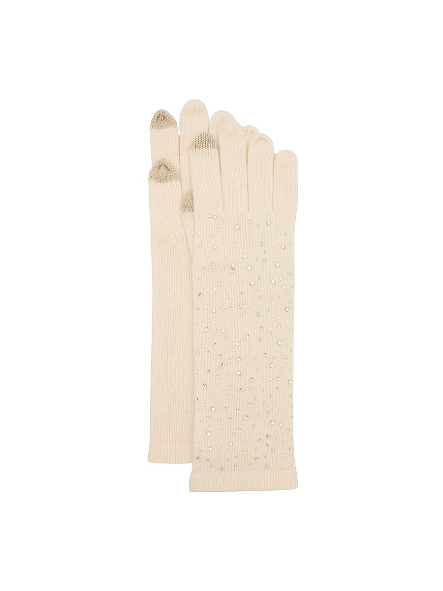 Women's Crystal-Embellished Cashmere Gloves - White