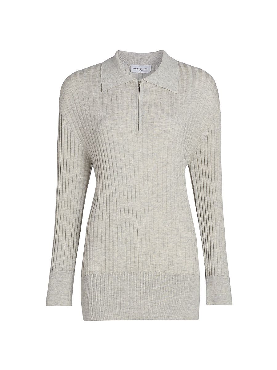 Women's The Sabine Silk-Cashmere Polo Top - Light Heather Grey - Size XS