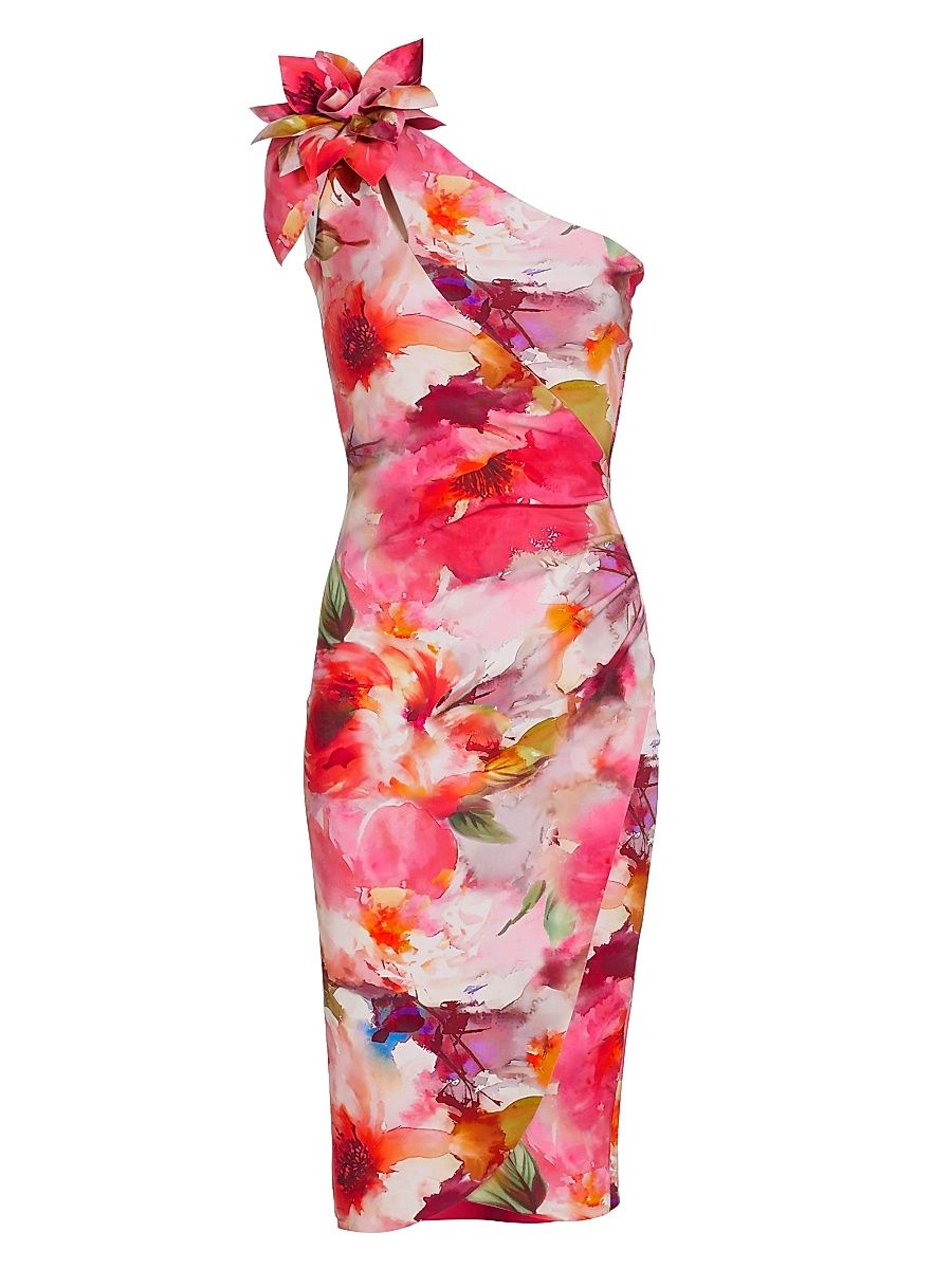 Women's Gosia One-Shoulder Floral Cocktail Dress - Summer Roses Pink - Size 18