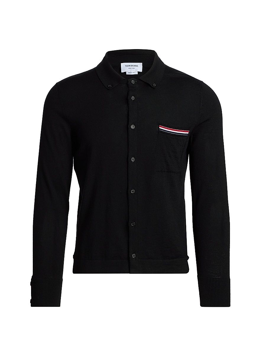 Men's Jersey Stitch Wool Button-Up Cardigan - Black - Size XXL