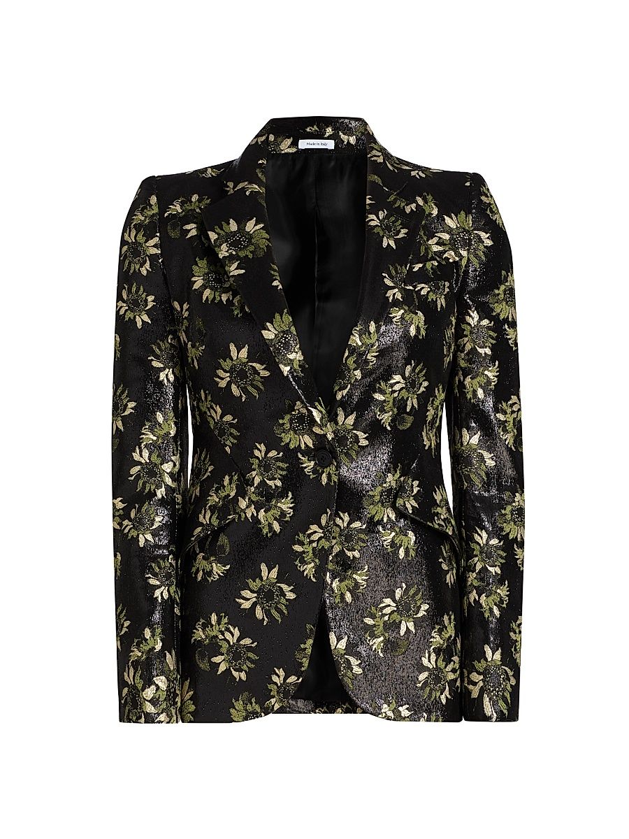 Women's Lacquered Sunflower Jacquard Blazer - Black Multi - Size 4