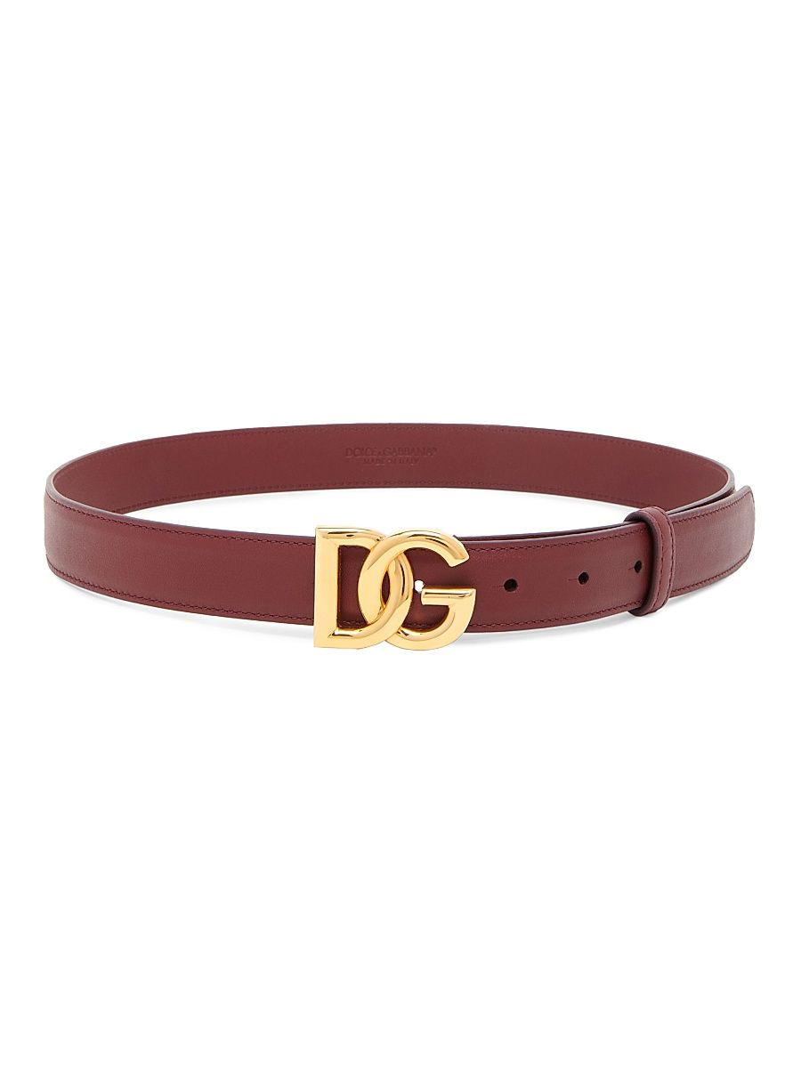 Women's DG Logo 25MM Leather Belt - Bordeaux - Size Medium