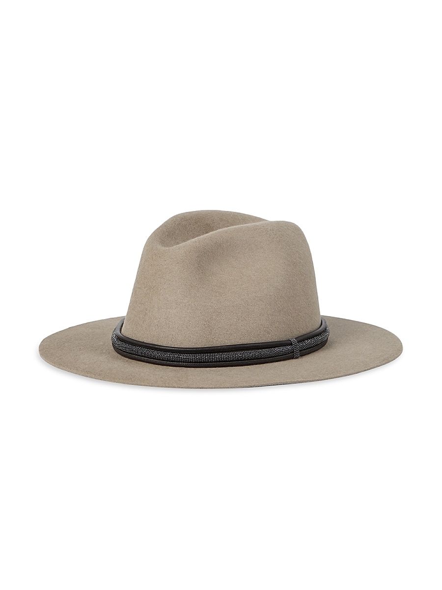 Women's Felt Fedora with Leather and Monili Band - Dove Grey - Size Small