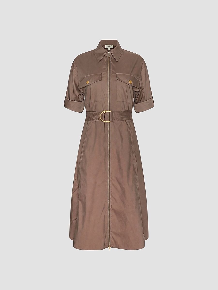 Women's Callen Belted Zip-Front Midi Shirtdress - Cardamom - Size Large