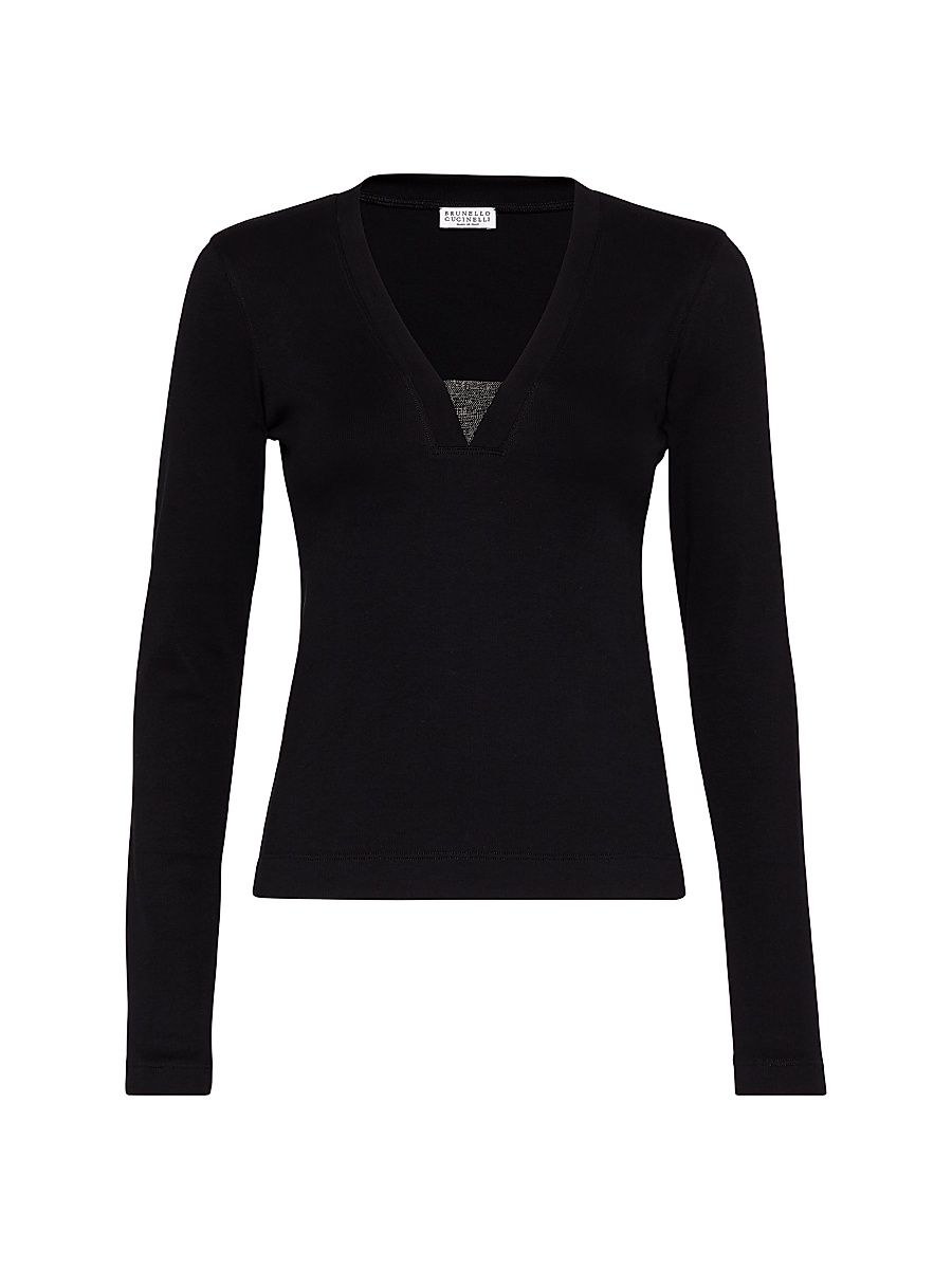 Women's Stretch Cotton Ribbed Jersey T-Shirt - Black - Size XS