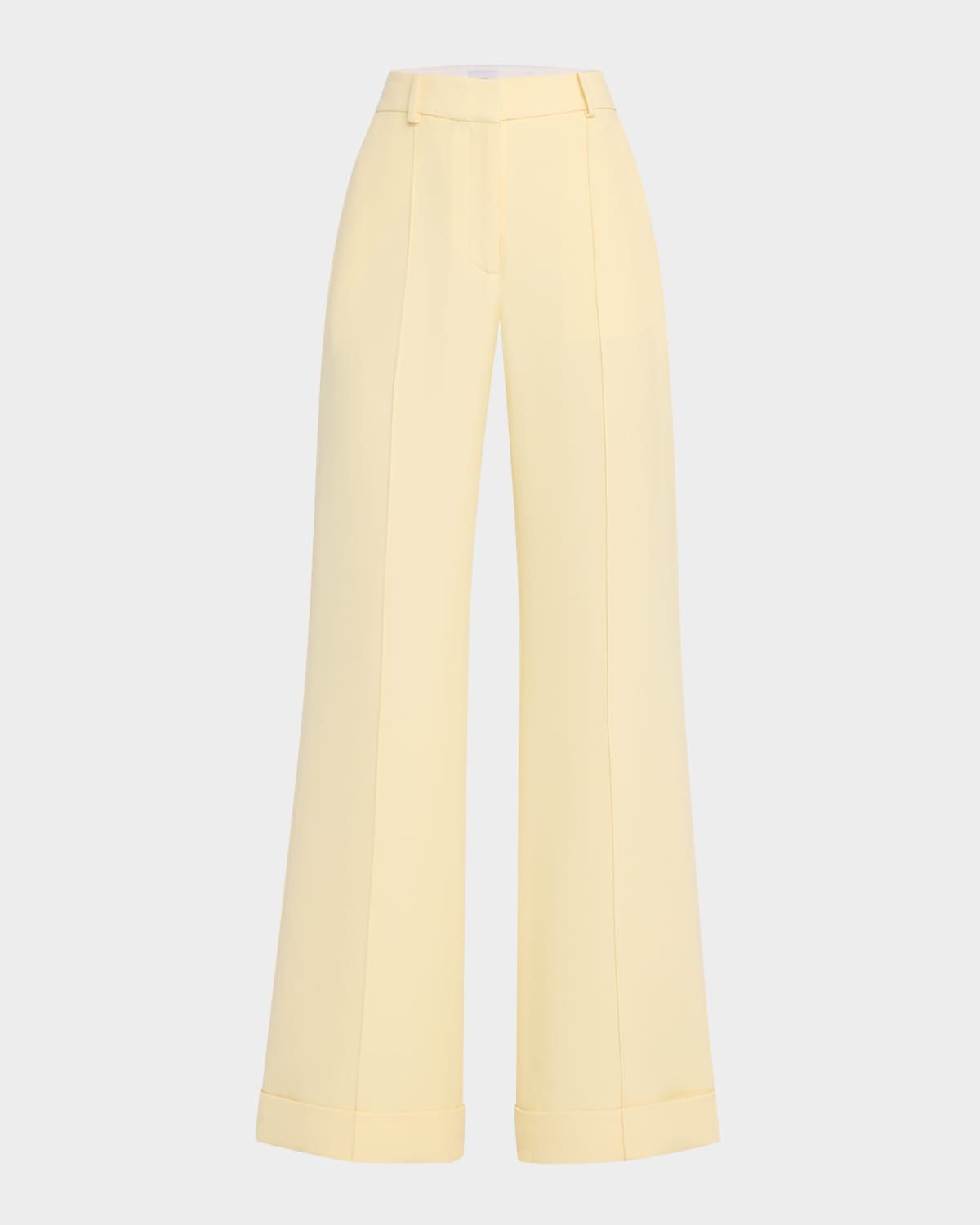 Deeda Pintuck Straight-Leg Silk-Wool Pants