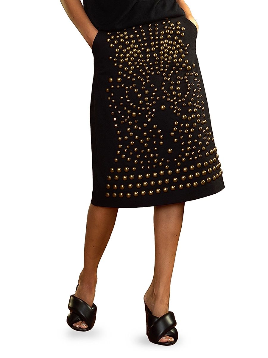 Women's Serena Studded Denim A-Line Skirt - Black - Size 0