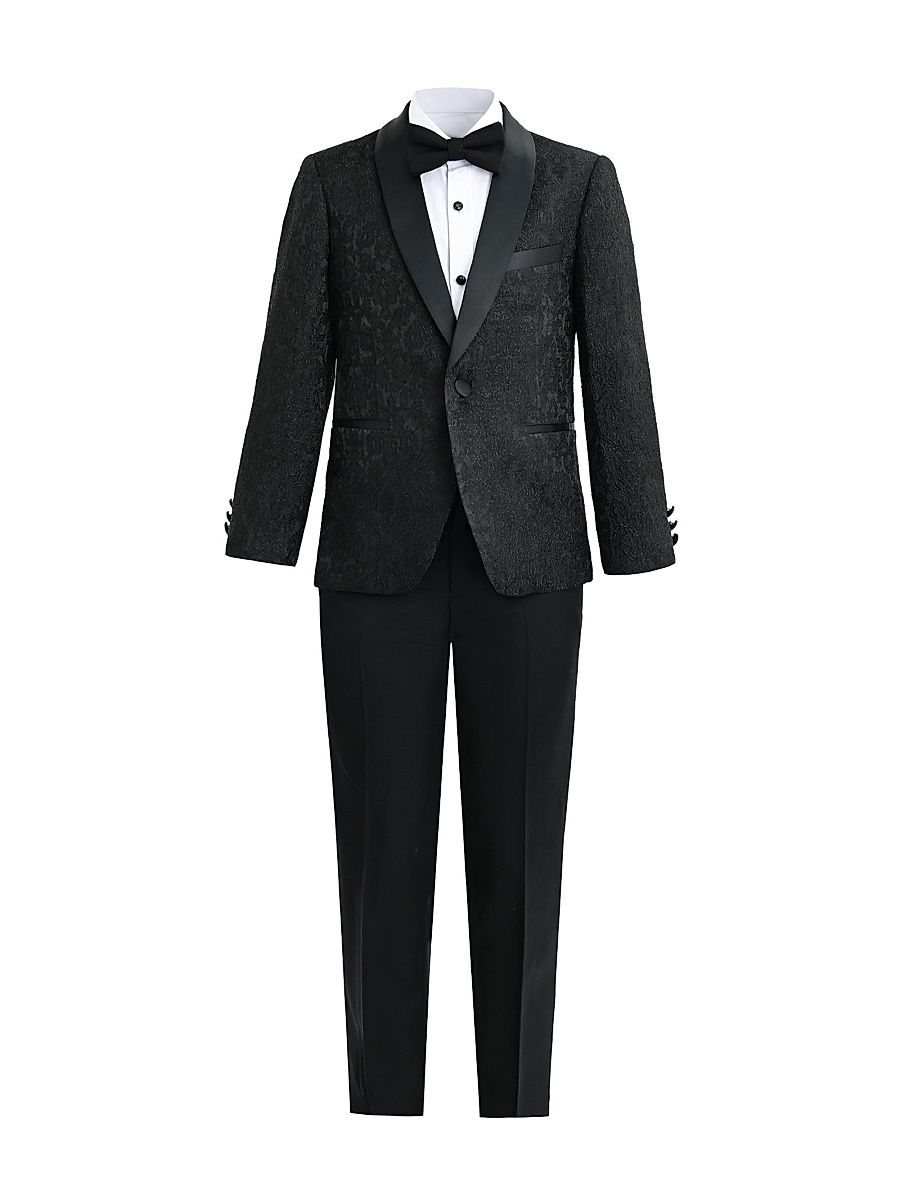 Little Boy's & Boy's Textured Suit Set with Satin Lapels - Black - Size 16