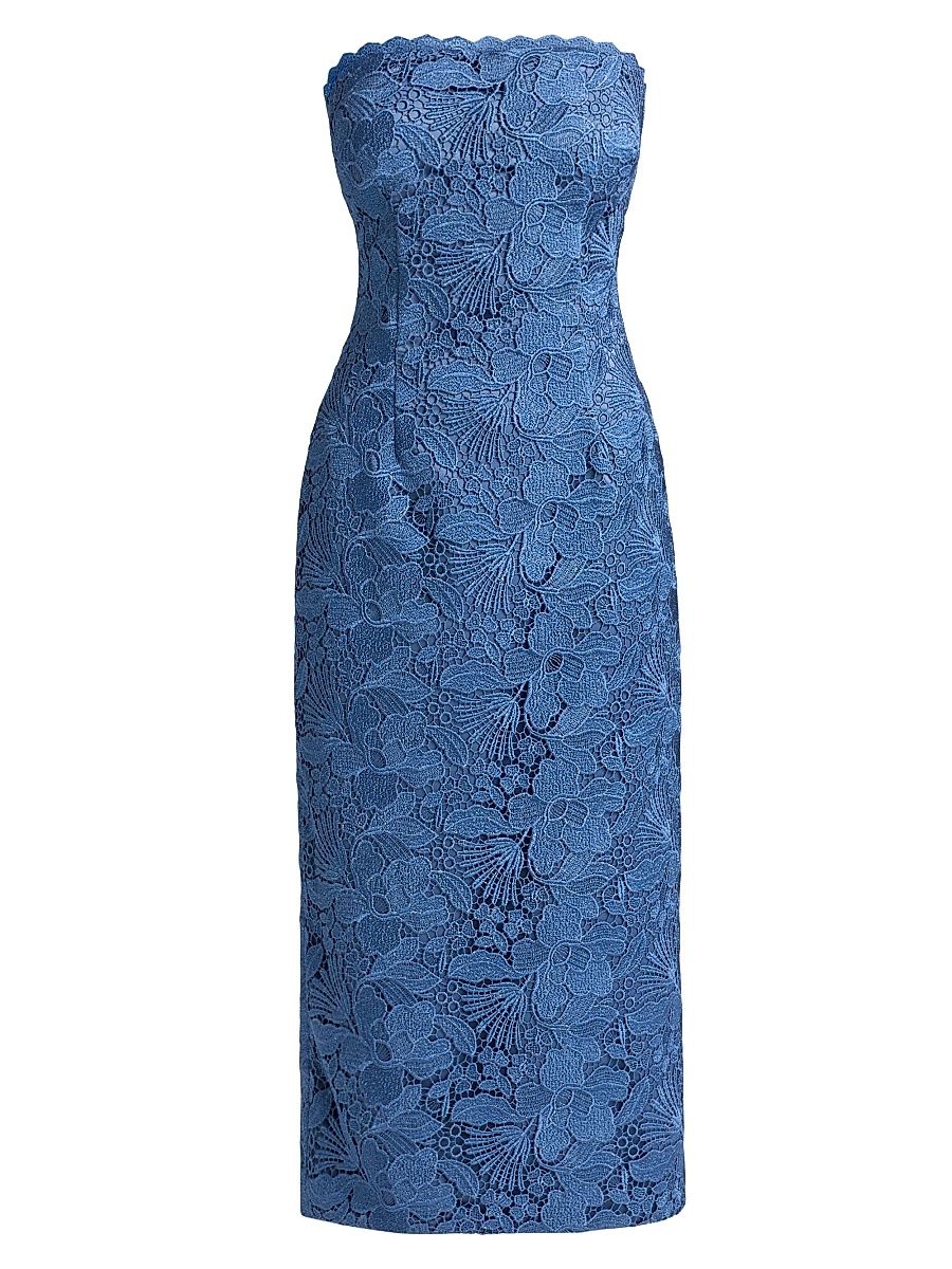 Women's Tessa Strapless Lace Midi-Dress - Blue Lace - Size 14