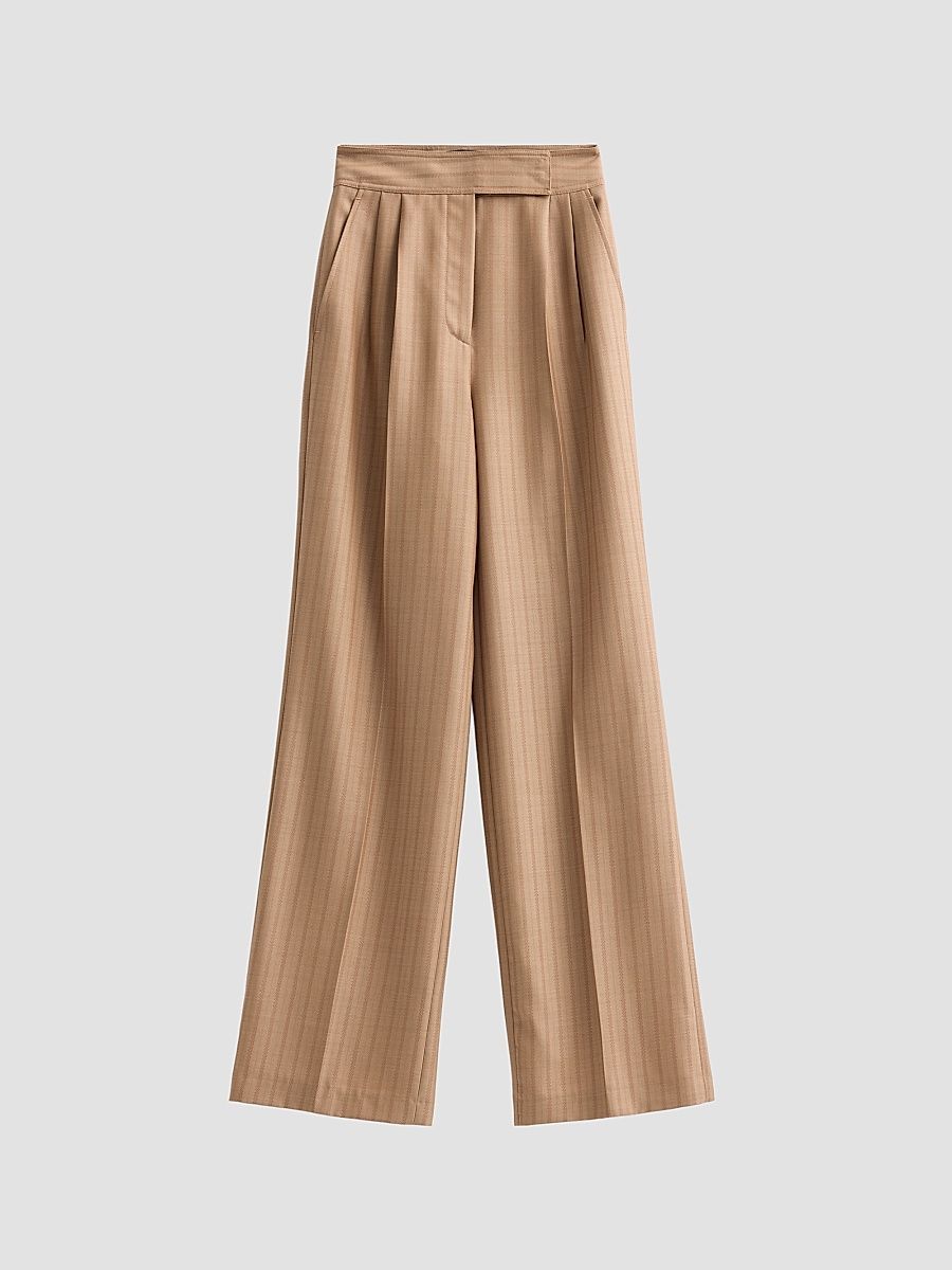 Women's Grid Wool Straight Trousers - Mustard - Size 14
