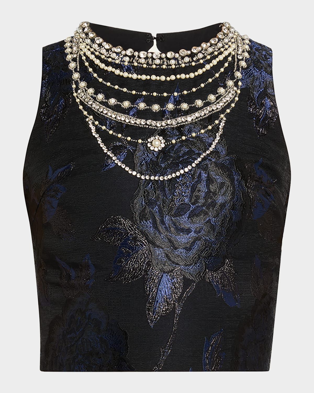 Cherra Embellished Floral Jacquard Crop Top