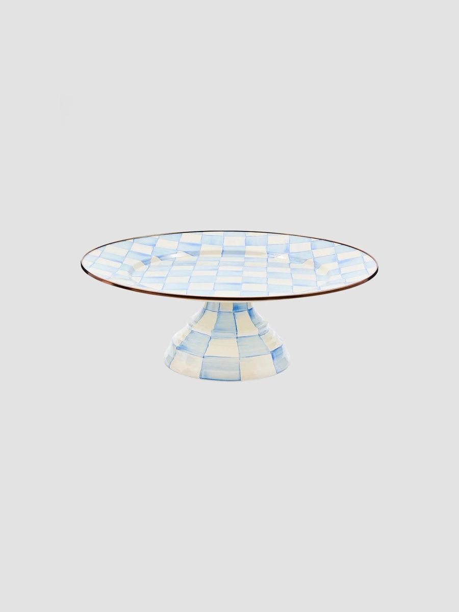 MacKenzie-Childs Sky Check Large Hand-Painted Enamel Pedestal Platter